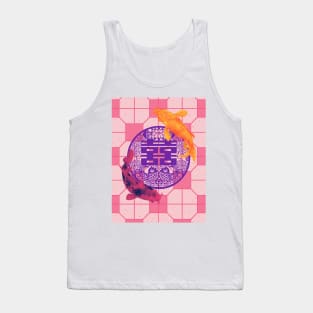 Double Happy Koi Fish - Yoga Calm Vibe Blush Pink Tile Floor Pattern Tank Top